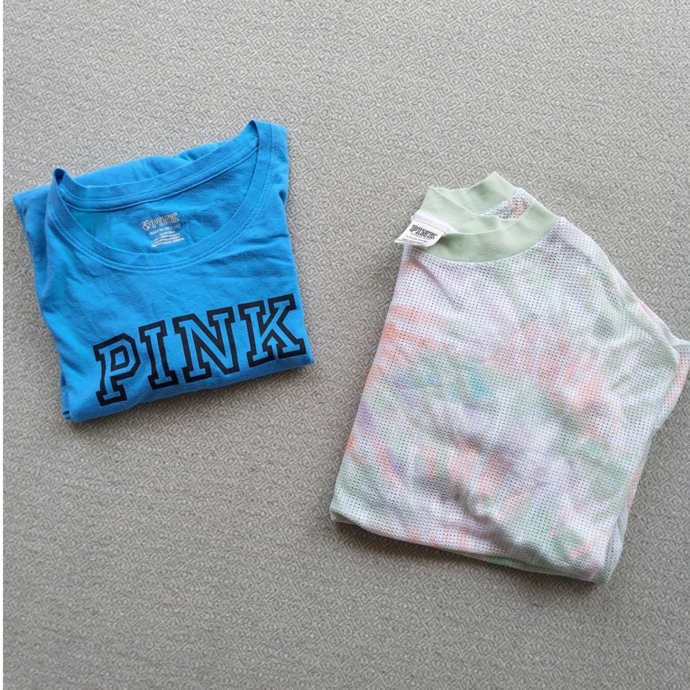 Pink Victoria's Secret Top Women S Blue Green Tie Dye Thermal T-Shirt Bundle 2pc